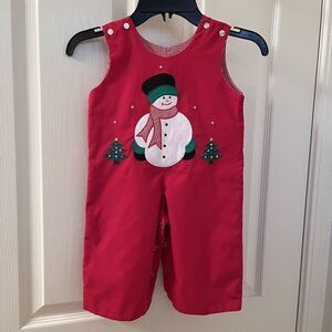 Sir John by Rosalina Reversible Snowman Longall Romper Red Boys Size 12 Months